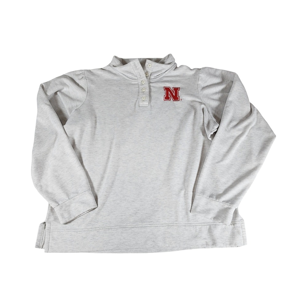 Liv Casual Nebraska Huskers Womens XL Heather Grey Quarter Button Pullover‎ Top